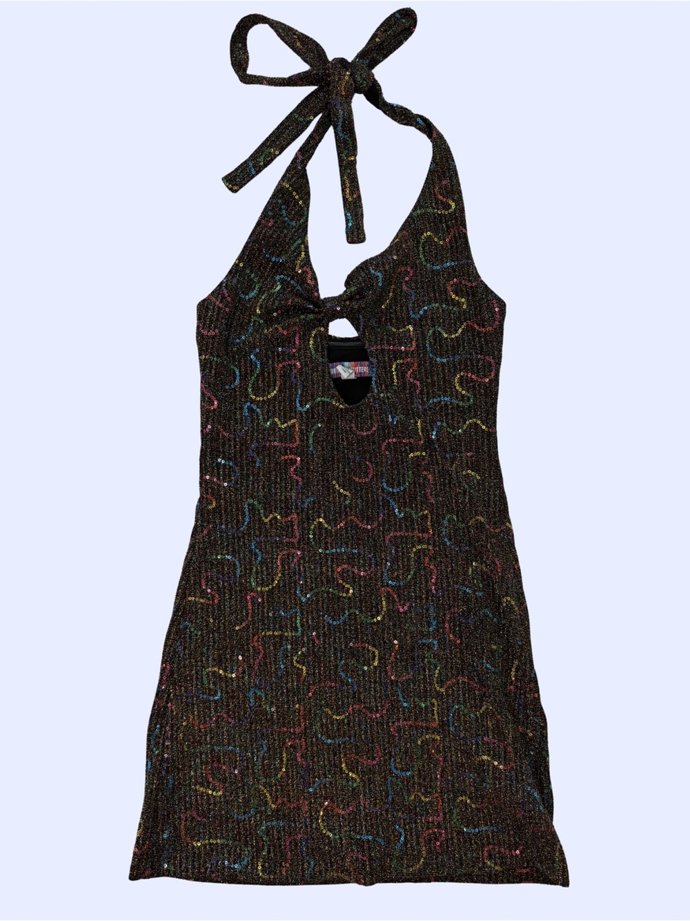 Urban Outfitters Black Halter Mini Dress with Multicolor Sparkle